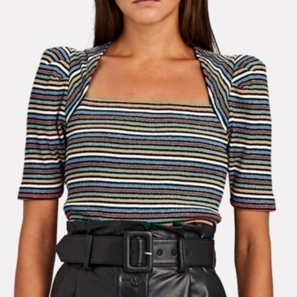 Derek Lam 10 Crosby Jade Puff Stripe Top Size Large